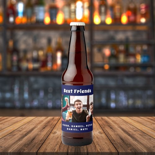 Best friends men guys party photo fun navy blue beer bottle label