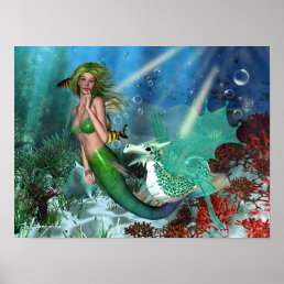 Best Friends Mermaid Fantasy Poster