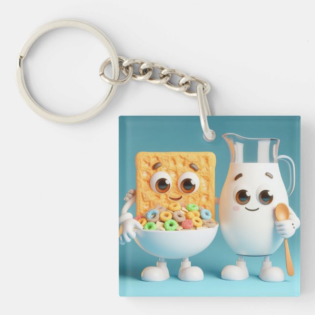 Best friends - milk and cereals 3d illustration keychain (Front)