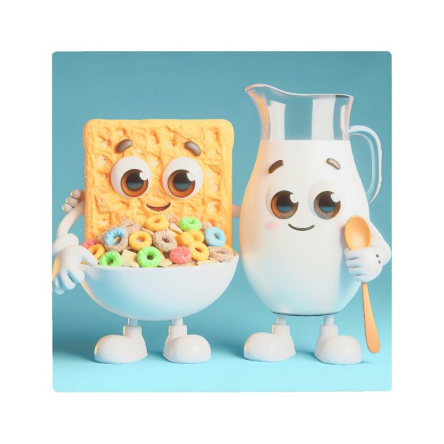 Best friends - milk and cereals 3d illustration metal print (Front)