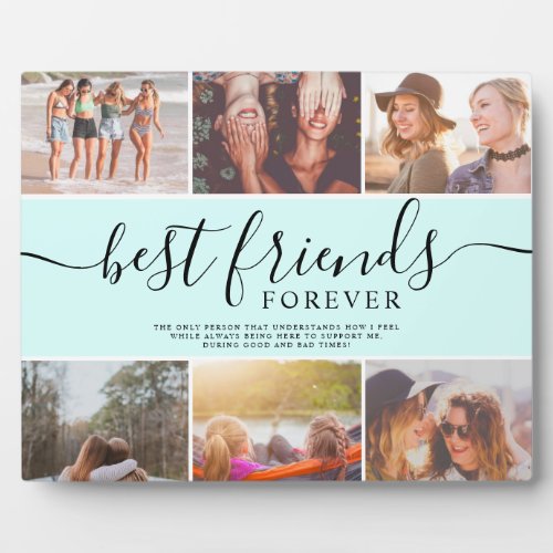 Best friends mint cool script 6 photo collage grid plaque