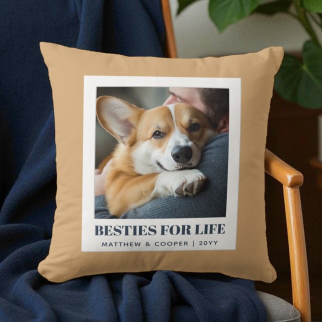 Best Friends Modern Brown Dog Dad Pet Photo Throw Pillow (Best Friends Modern Brown Dog Dad Pet Photo Throw Pillow)