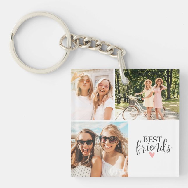 Best Friends Modern Chic BFF Script Photo Keychain (Front)