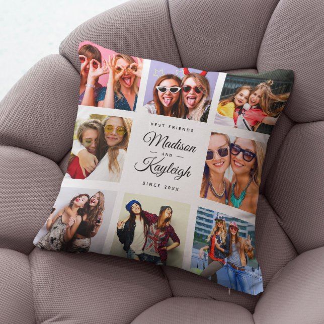 BEST FRIENDS Modern Chic Instagram Photo Collage Throw Pillow (Creator Uploaded)