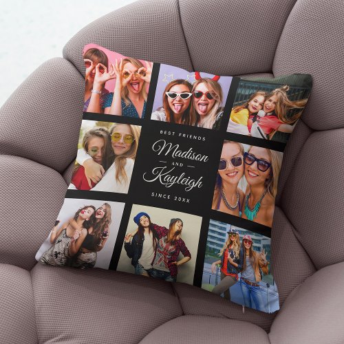 BEST FRIENDS Modern Chic Instagram Photo Collage Throw Pillow