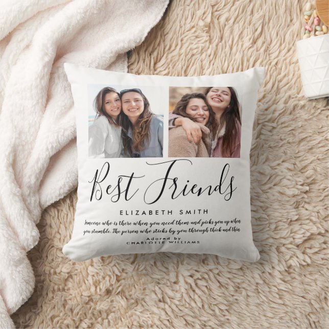 Best Friends Modern Elegant Script Quote Photo Throw Pillow (Blanket)