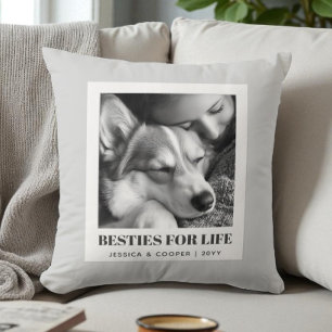 Best Friends Modern Gray Dog Mom Pet Photo Throw Pillow