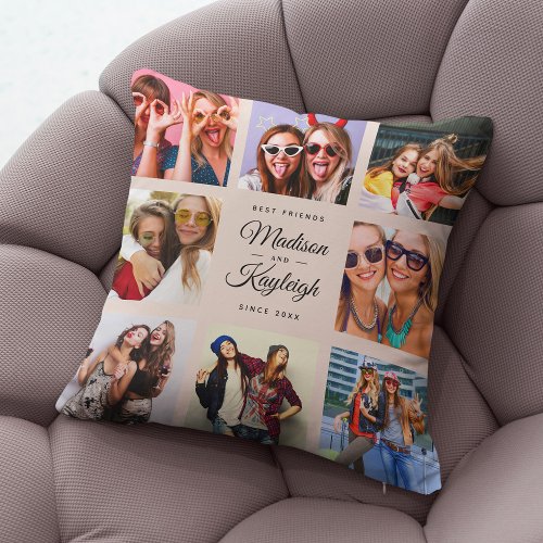 BEST FRIENDS Modern Script Instagram Photo Collage Throw Pillow