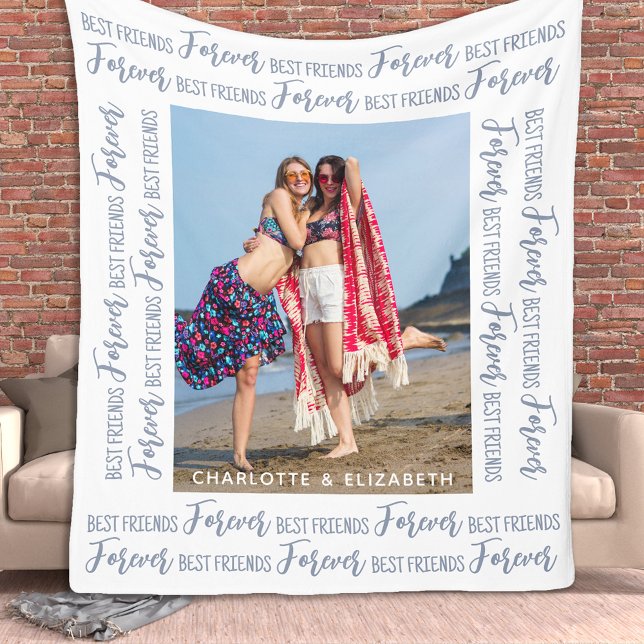 Best Friends Modern Trendy Chic Personalized Photo Fleece Blanket (Creator Uploaded)