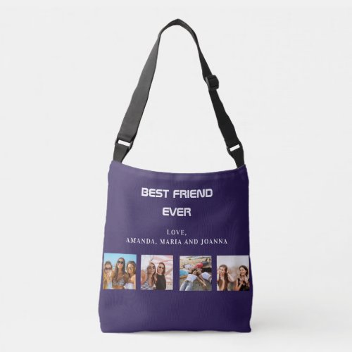  Best friends navy blue photo collage names Crossbody Bag