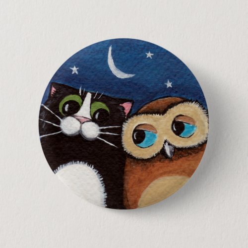 Best Friends _ Owl and Cat Art Button