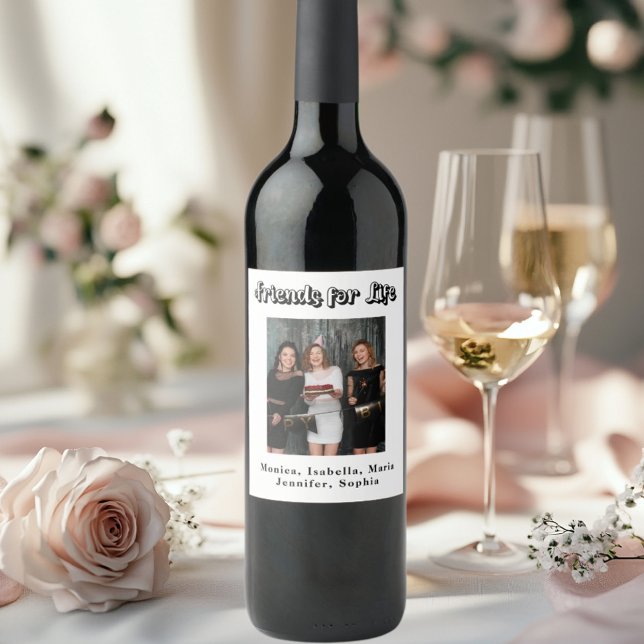 Best friends party white photo names Wine Label (Creator Uploaded)