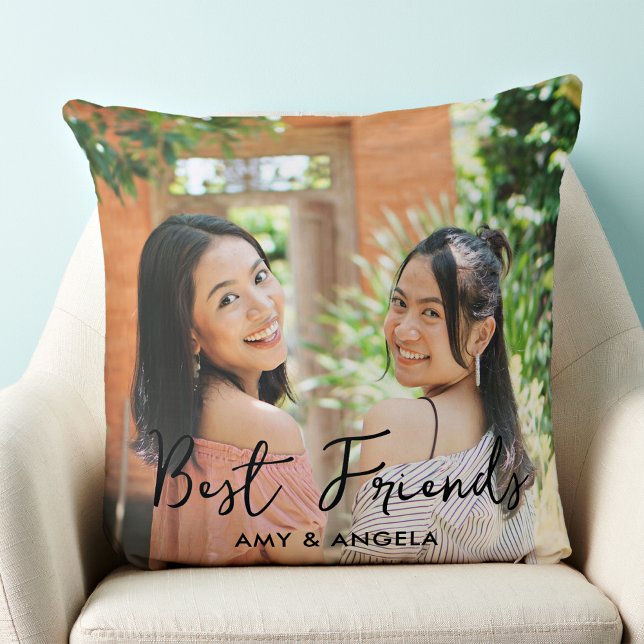 Best Friends Personalized Modern Friendship Photo Throw Pillow (Creator Uploaded)