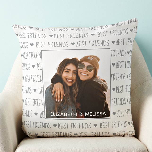Best Friends Personalized Photo Name Throw Pillow (Creator Uploaded)
