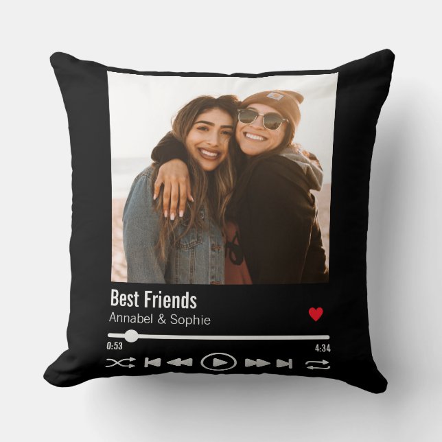 Best Friends Personalized Photo Playlist Throw Pillow (Front)