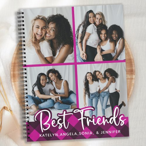 Best Friends Personalized Pink Plaid Photo Collage Notebook