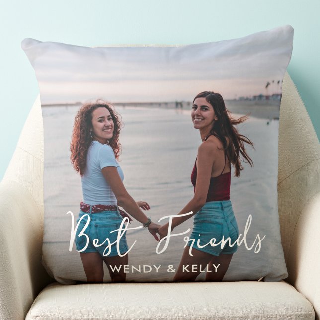 Best Friends Personalized Simple Friendship Photo Throw Pillow (Creator Uploaded)