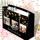 Best friends photo black gold stars glam birthday large gift bag<br><div class="desc">A gift for your best friends birthday. Golden text: Best Friends Forever,  written with a trendy hand lettered style script. Personalize and use 3 of your own photos.  An elegant and modern black background. Decorated faux gold dripping stars.</div>