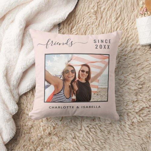 Best friends photo blush pink rose gold names year throw pillow