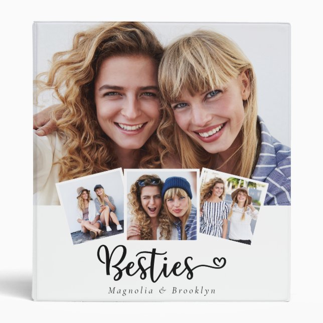 Best Friends Photo Collage Besties Heart 3 Ring Binder (Front)
