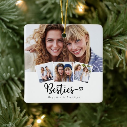 Best Friends Photo Collage Besties Heart Ceramic Ornament