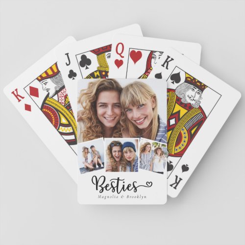 Best Friends Photo Collage Besties Heart Playing Cards