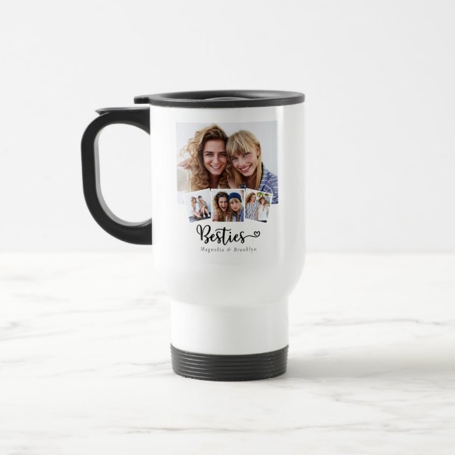 Best Friends Photo Collage Besties Heart Travel Mug (Left)