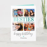Best Friends Photo Collage Birthday Card<br><div class="desc">Best friends happy birthday card featuring a 4 photo collage,  the word "besties" in a trendy teal gradient font,  a personalized quote,  a cute heart,  and name.</div>