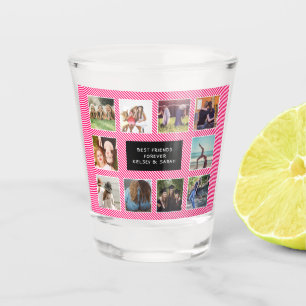 Best Friends Photo Collage Black and Pink Striped Shot Glass