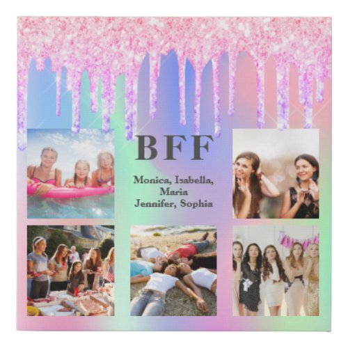 Best friends photo collage glitter rainbow pink faux canvas print