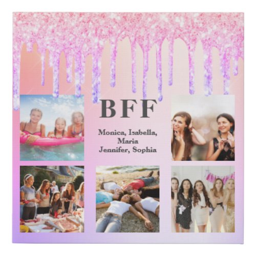 Best friends photo collage glitter rainbow pink faux canvas print