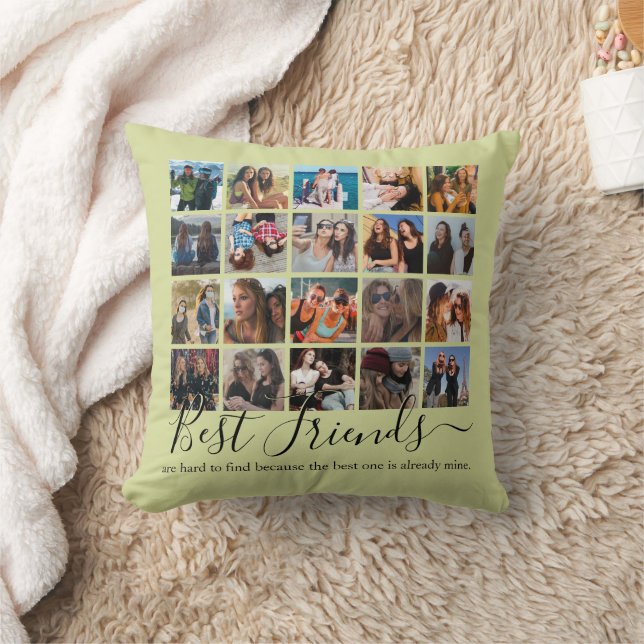 Best Friends Photo Collage Green Throw Pillow (Blanket)