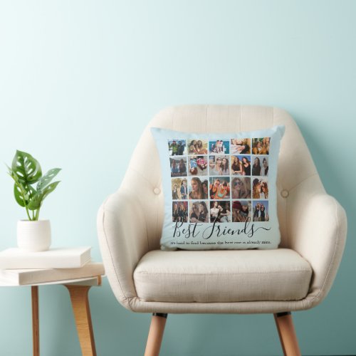 Best Friends Photo Collage Pastel Blue Throw Pillow