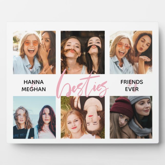 Best friends Photo collage pink besties Plaque (Front)