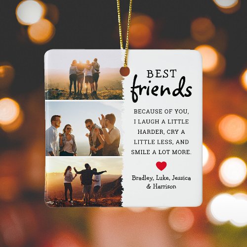 Best Friends Photo Collage  Quote Christmas Ceramic Ornament