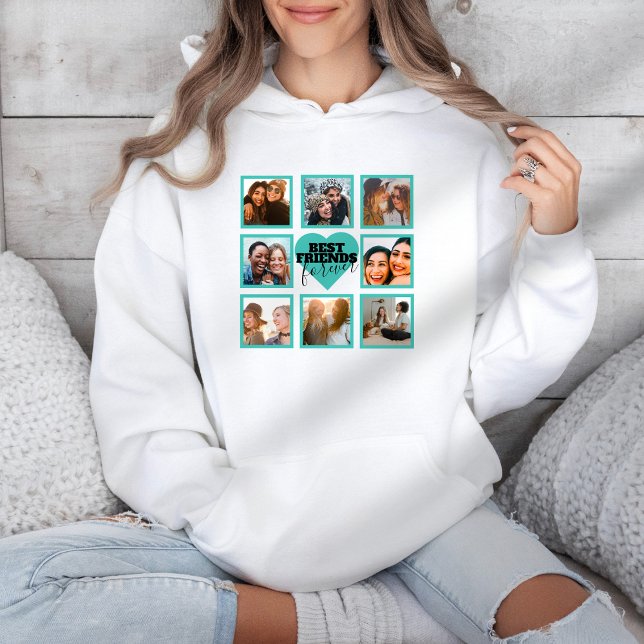 BEST FRIENDS Photo Collage Teal Heart  Hoodie (Creator Uploaded)