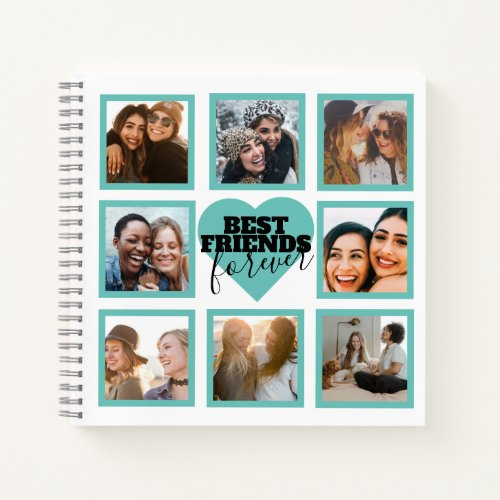 BEST FRIENDS Photo Collage Teal Heart Notebook