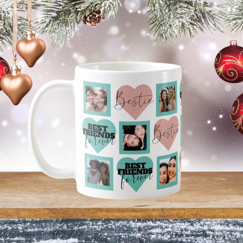 BEST FRIENDS Photo Collage Teal  Pink Coffee Mug