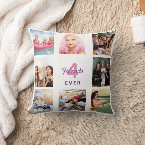 Best friends photo collage white pink throw pillow