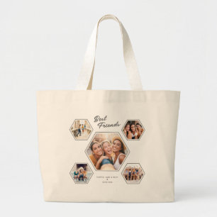 Best Friends Photo Custom Collage Script Large Tote Bag