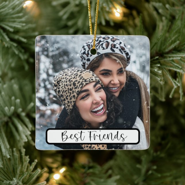 Best Friends Photo Custom Names & Year  Ceramic Ornament (Tree)