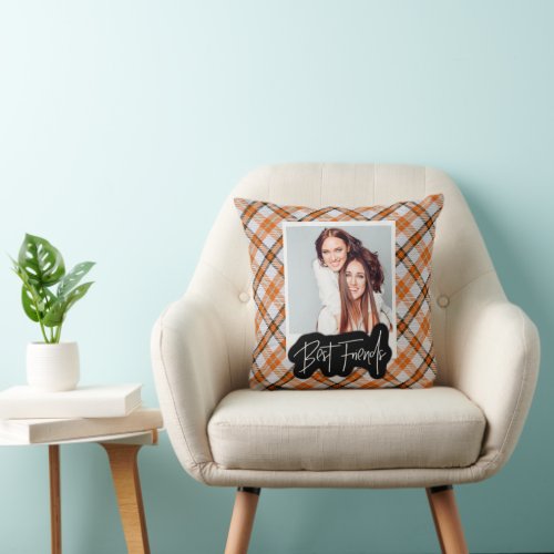 Best Friends Photo Fall Plaid  Throw Pillow