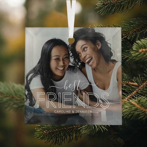 Best Friends Photo Glass Ornament