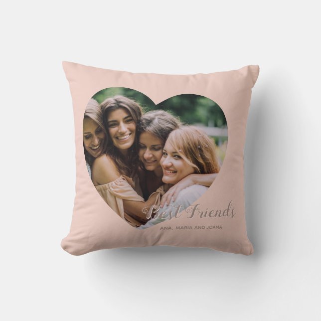 Best Friends Photo Heart Cute Friendship Blus Pink Throw Pillow (Front)