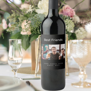 Best friends photo men guys black wine label