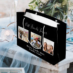 Best friends photo names black elegant birthday large gift bag<br><div class="desc">A gift for your best friends birthday. White text: Best Friends Forever,  written with a trendy hand lettered style script. Personalize and use 3 of your own photos, and add your name(s). A white frame around the pictures.  A chic modern black background.</div>