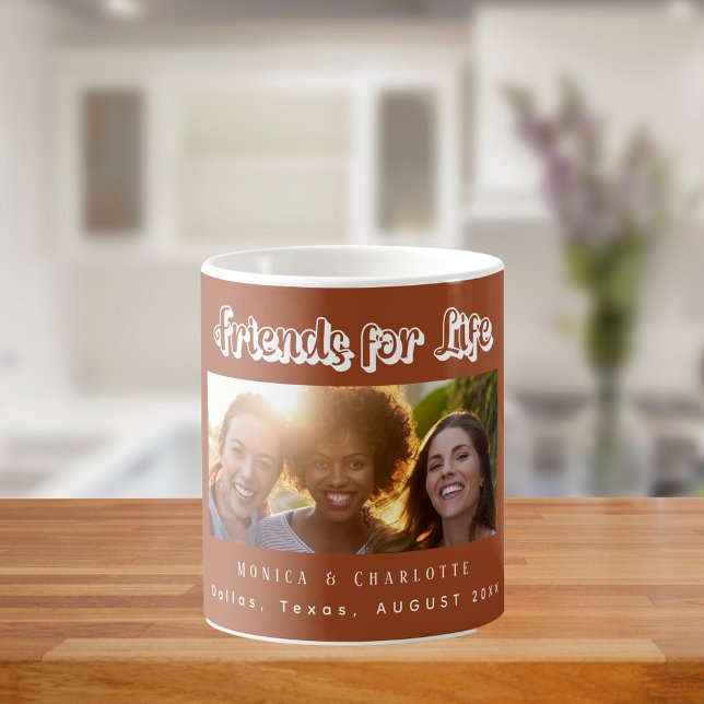 Best friends photo names burnt orange brown coffee mug (Creator Uploaded)