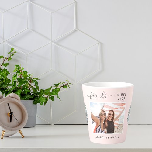 Best friends photo names eucalyptus greenery pink latte mug