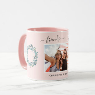 Best friends photo names eucalyptus greenery pink mug