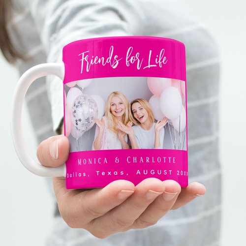 Best friends photo names hot pink coffee mug